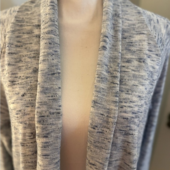 LOFT Cotton Textured Dusty Heathered Cream White Blue Open Cardigan Size large - Picture 5 of 7